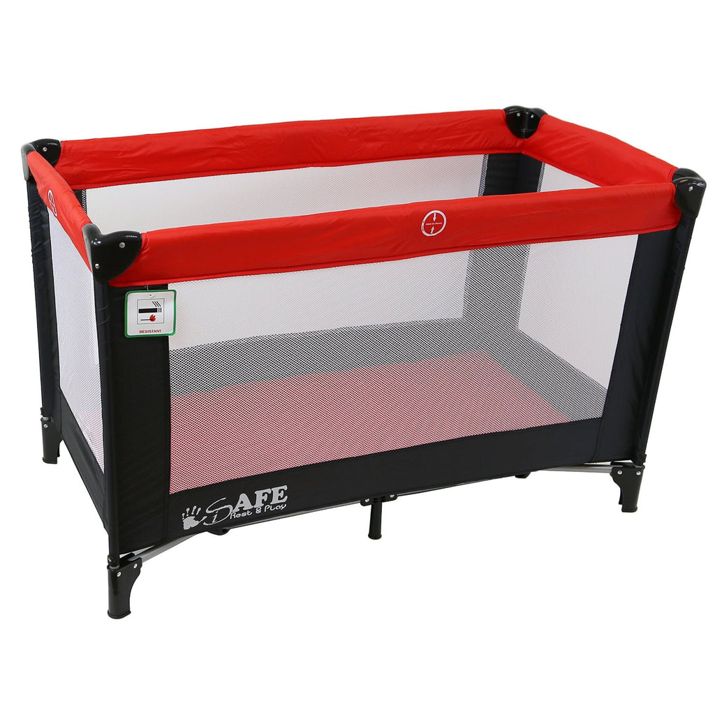 iSafe Rest & Play Luxury Travel Cot/Playpen - Warm Red (black/red) 120 Cm X 60 Cm - Baby Travel UK
 - 2