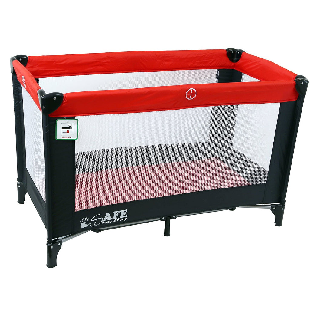iSafe Rest & Play Luxury Travel Cot/Playpen - Warm Red (Black/Red) 120 cm x 60 cm Complete With Mattress - Baby Travel UK
 - 3