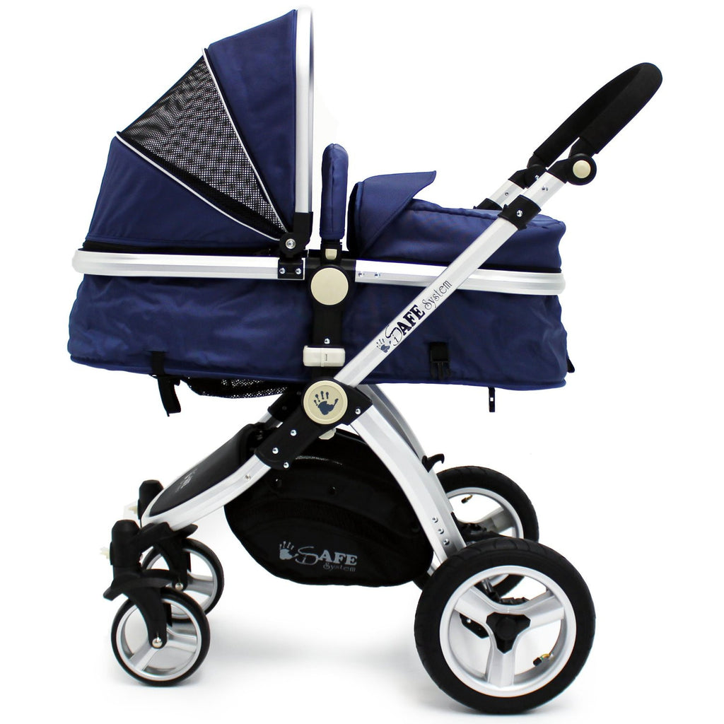 iSafe 3 in 1  Pram Travel System - Navy (Dark Blue) With Carseat & Raincover - Baby Travel UK
 - 5