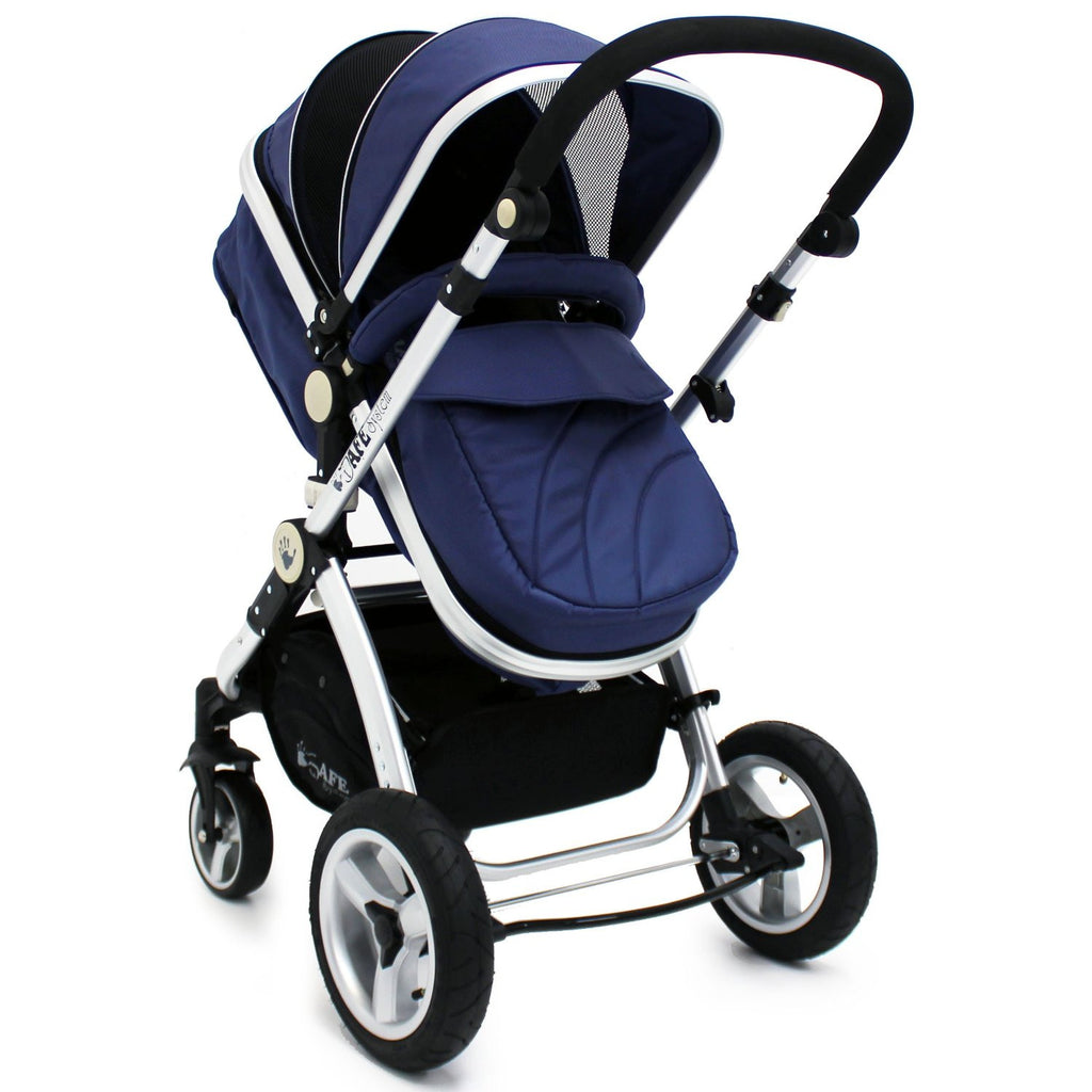 iSafe 3 in 1  Pram Travel System - Navy (Dark Blue) With Carseat & Raincover - Baby Travel UK
 - 2