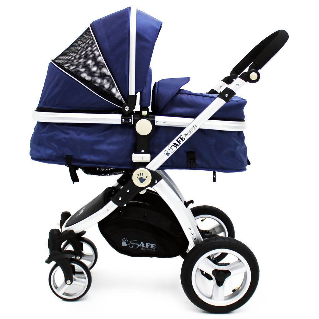 iSafe 3 in 1  Pram Travel System - Navy (Dark Blue) With Carseat & Raincover - Baby Travel UK
 - 4