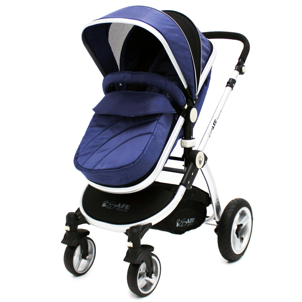 iSafe 3 in 1  Pram Travel System - Navy (Dark Blue) With Carseat & Raincover - Baby Travel UK
 - 3