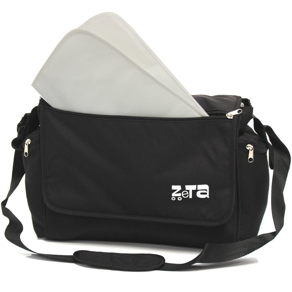 Baby Travel Zeta Changing Bag Plain BLACK Complete With Changing Matt - Baby Travel UK
 - 1