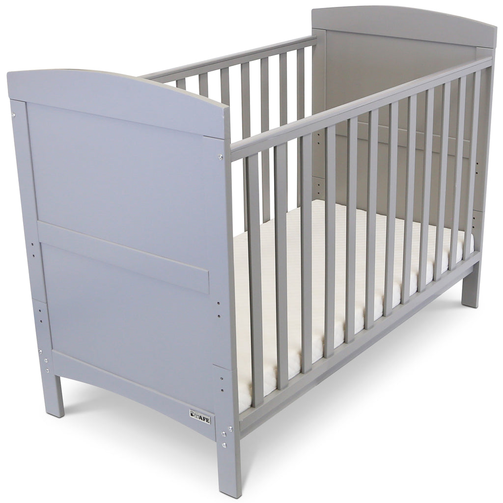 Baby Bed Cot Crib Grey With Mattress White