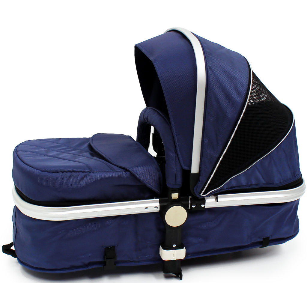 iSafe 3 in 1  Pram System - Navy (Dark Blue) + Carseat + Footmuff & Raincover Package - Baby Travel UK
 - 6