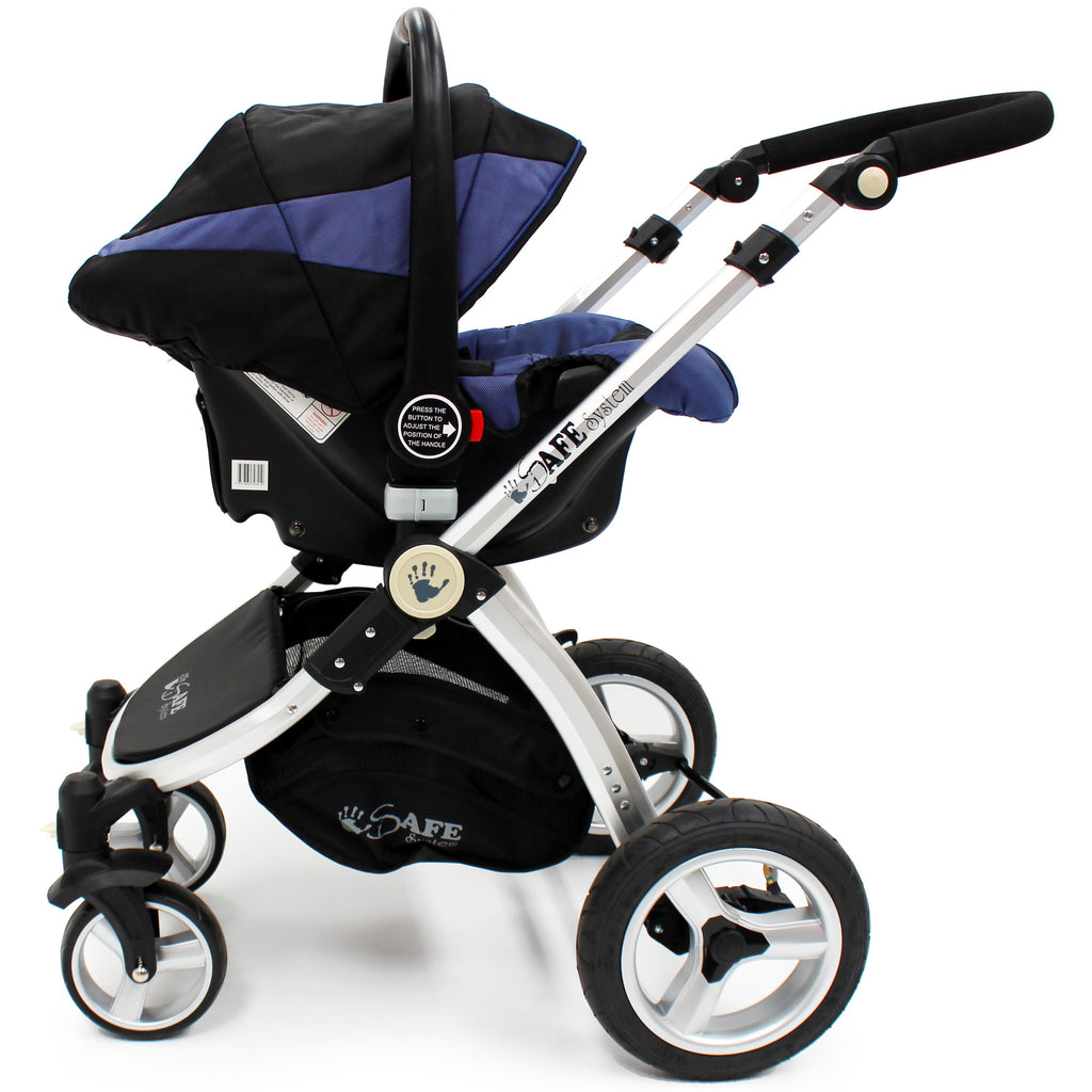 iSafe 3 in 1  Pram Travel System - Navy (Dark Blue) With Carseat & Raincover - Baby Travel UK
 - 9