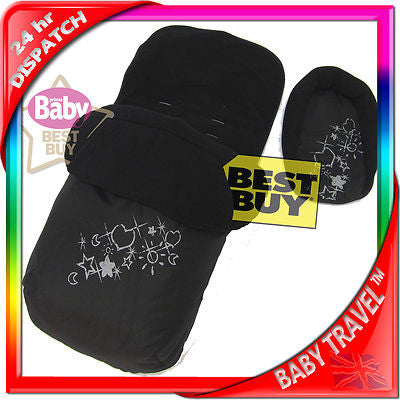 Footmuff With Head Support Black H&S For Zeta Vooom Stroller Buggy Pram - Baby Travel UK
 - 1