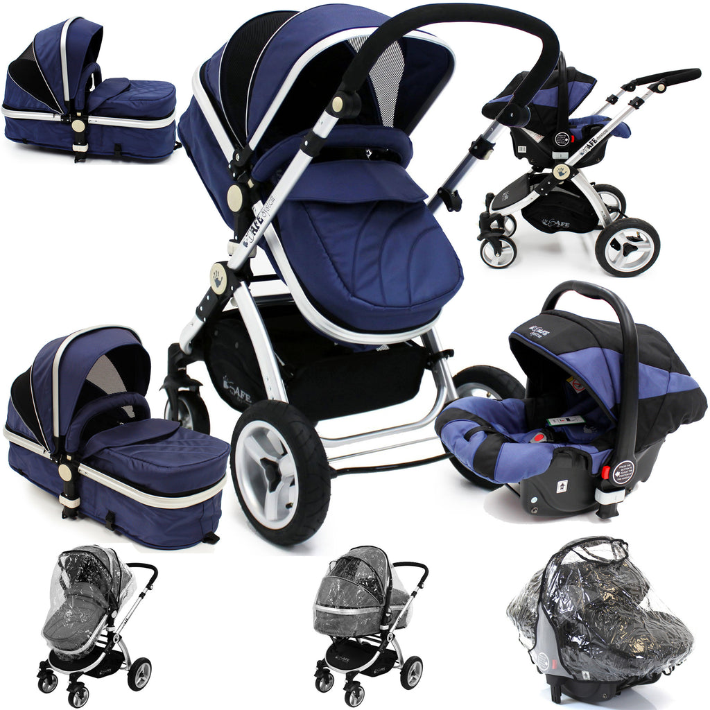 iSafe 3 in 1  Pram Travel System - Navy (Dark Blue) With Carseat & Raincover - Baby Travel UK
 - 1