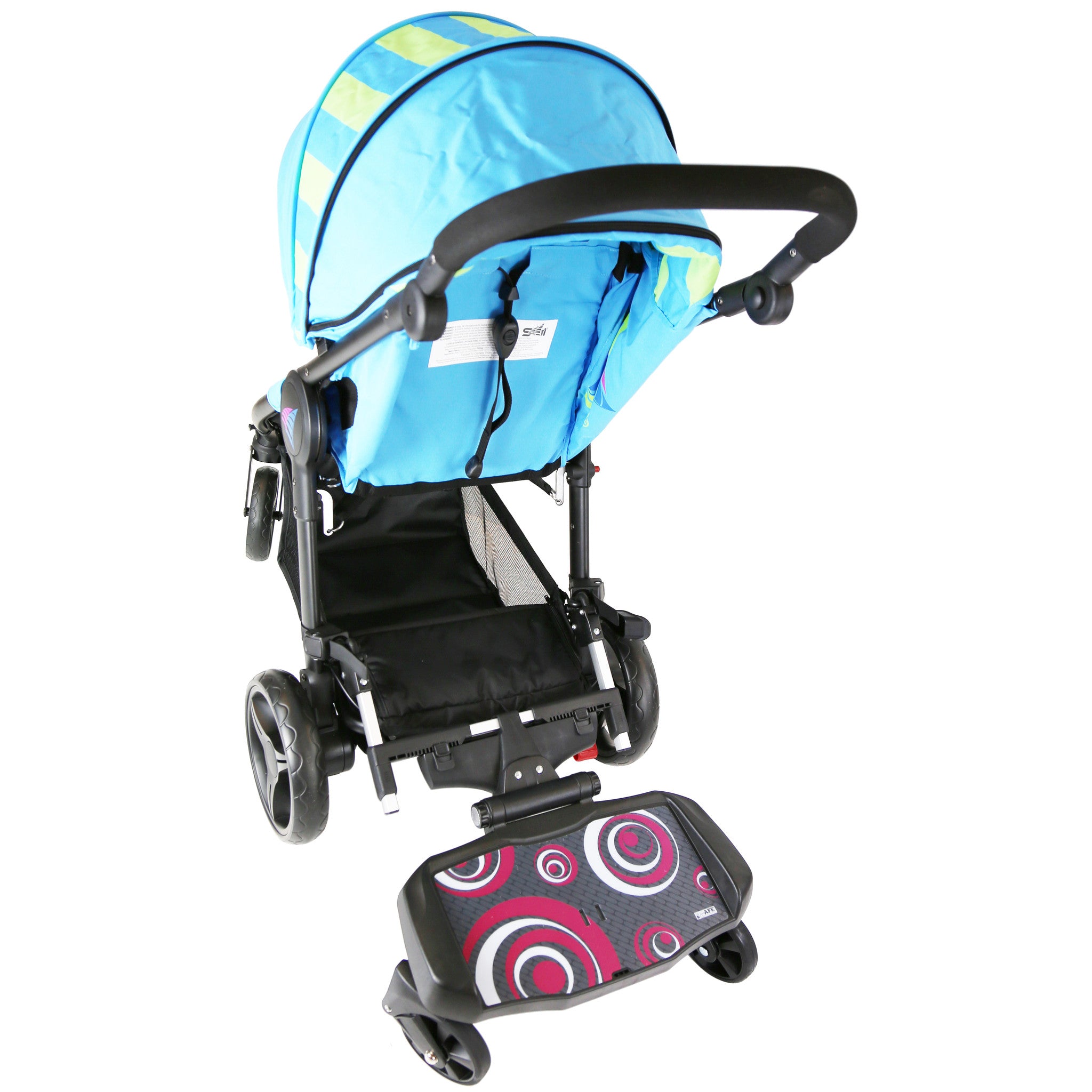iSafe SegBoard Buggy Board Sit Or Step Pram Board Swirl Complete With Saddle Seat PLUS