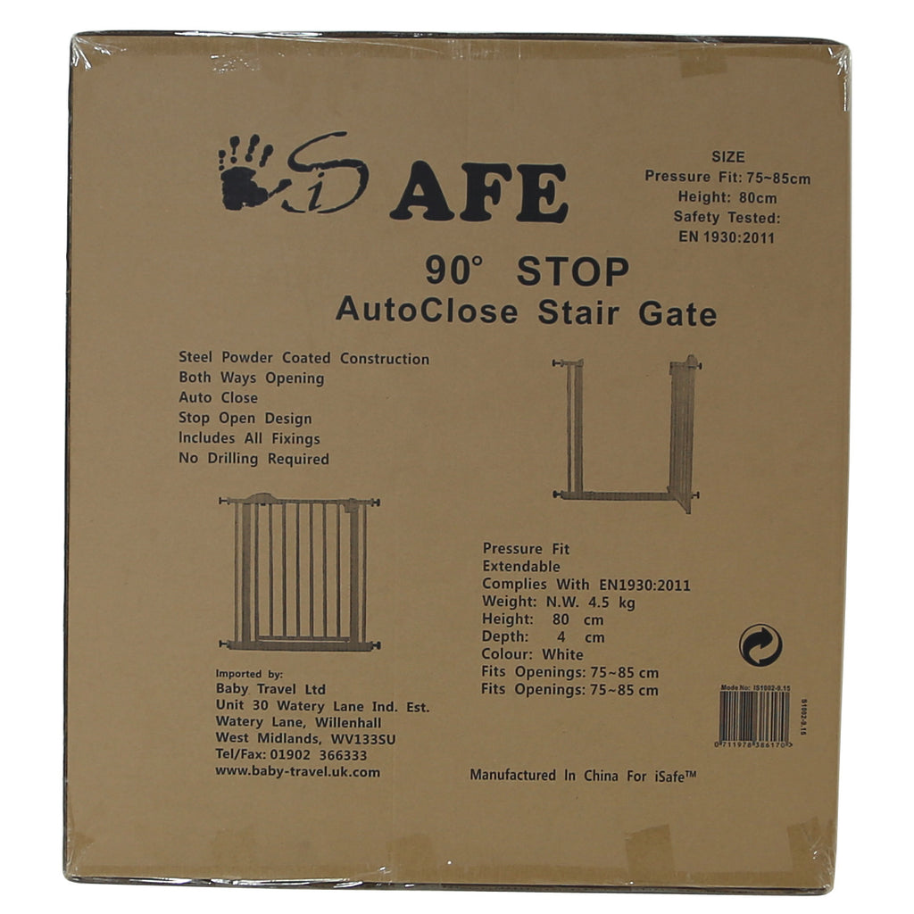 iSafe DeLuxe Stair Gate 90° STOP OPEN & Auto-Close StairGate - White 75-85 cm - Baby Travel UK
 - 5