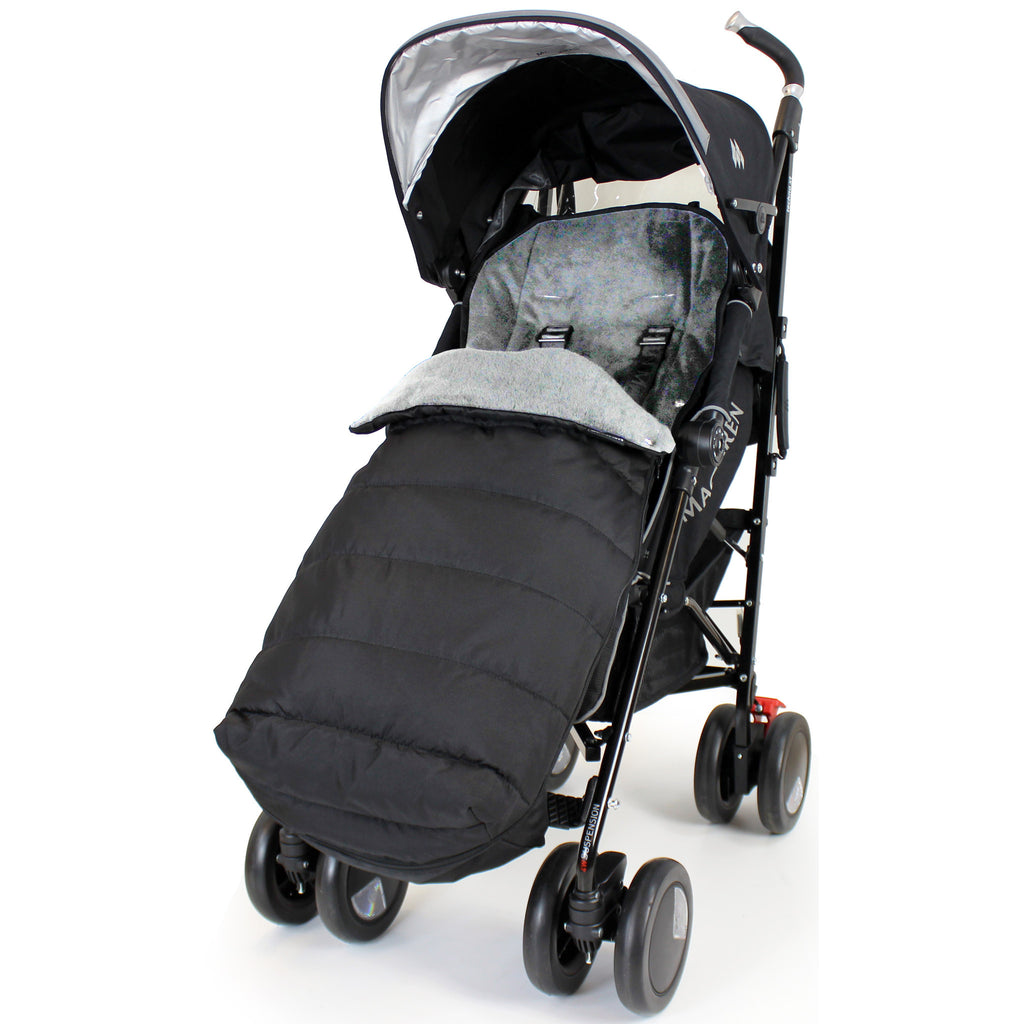 XXL Large Luxury Foot-muff And Liner For Maclaren Techno XT - Black/Grey - Baby Travel UK
 - 1
